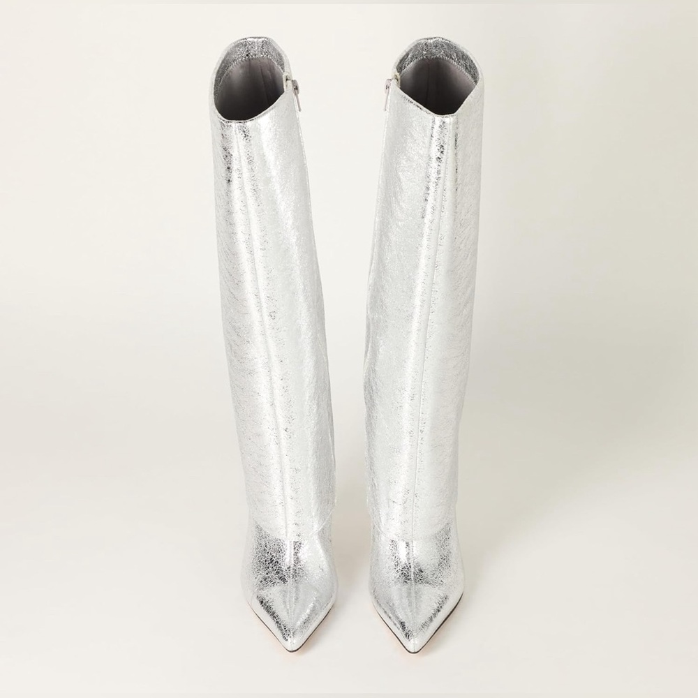 The Drop Women's Jolene Fold Over Tall Boot Classic Size: 9 Silver Crackle New - Picture 4 of 10